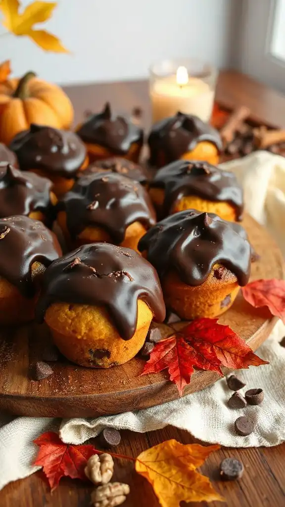pumpkin muffins with chocolate frosting