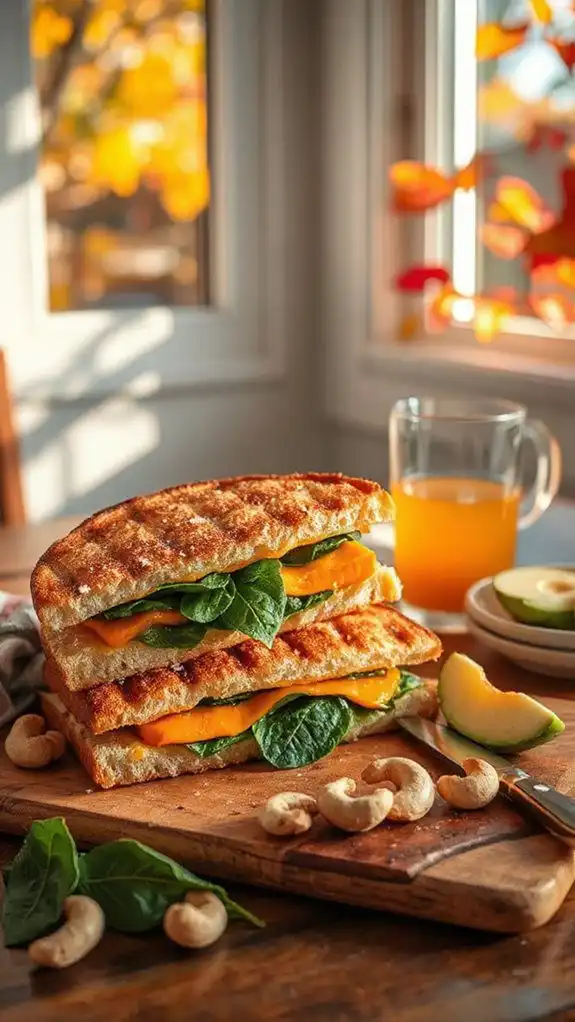 pumpkin spinach grilled cheese delight