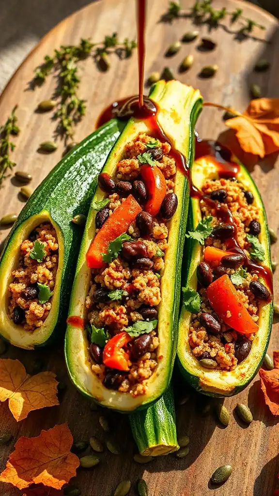 quinoa black bean zucchini boats