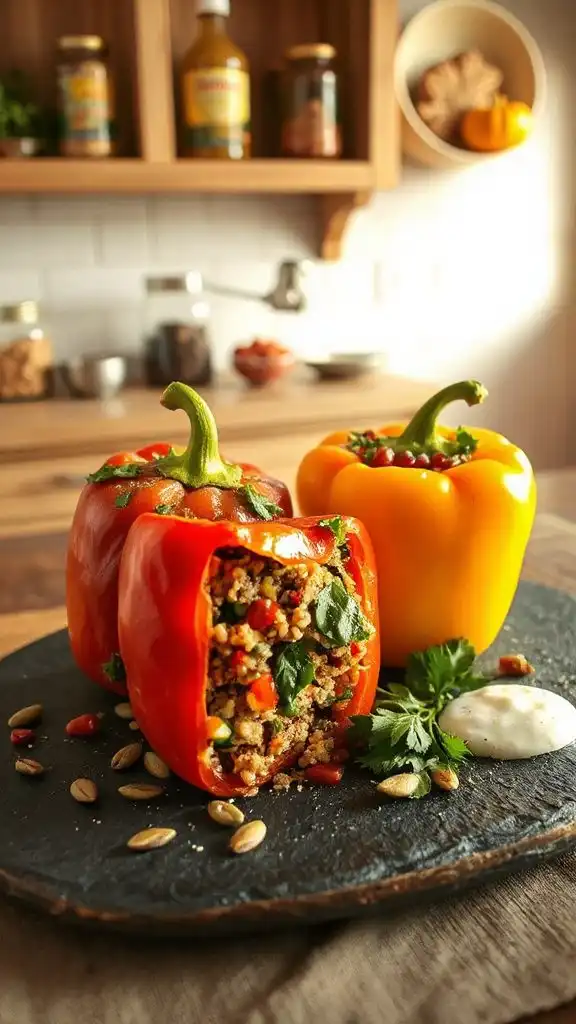 quinoa filled colorful bell peppers