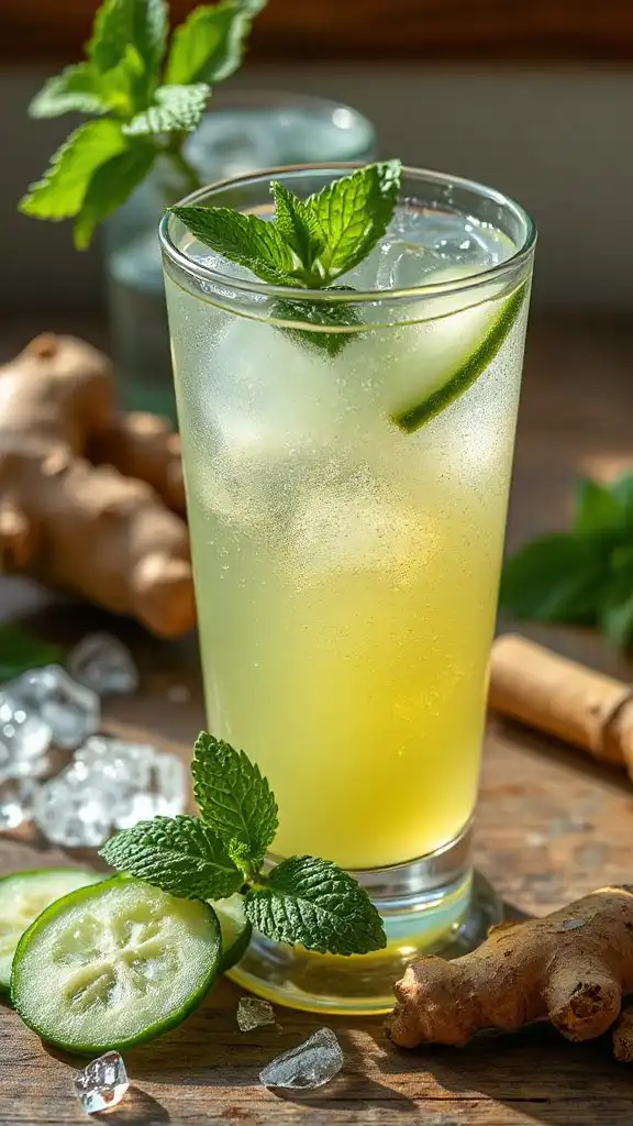 refreshing cucumber ginger fizz
