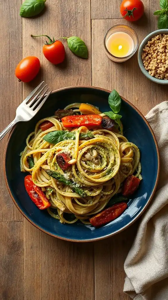 roasted vegetable pesto fettuccine