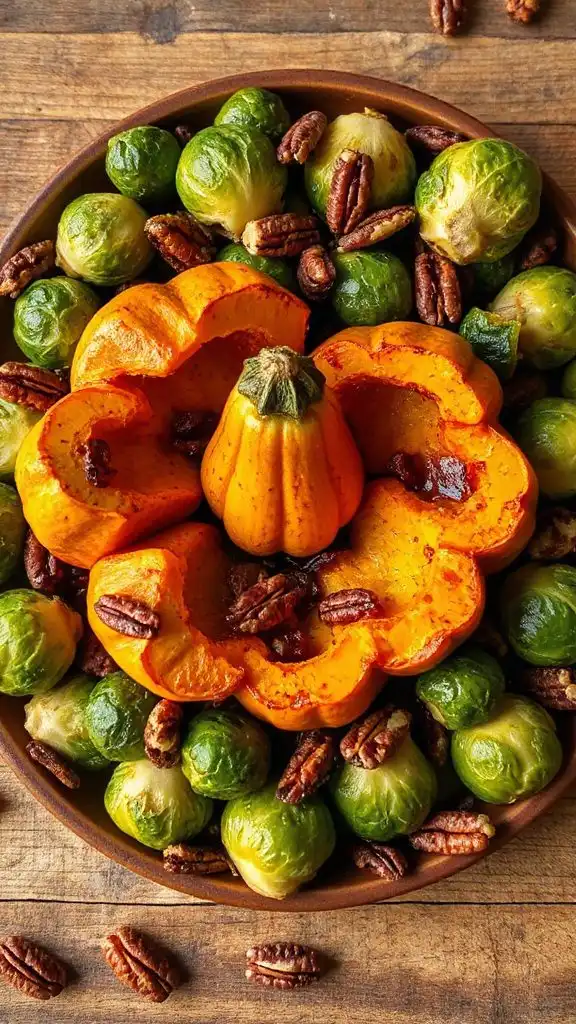 roasted vegetables acorn squash brussels sprouts