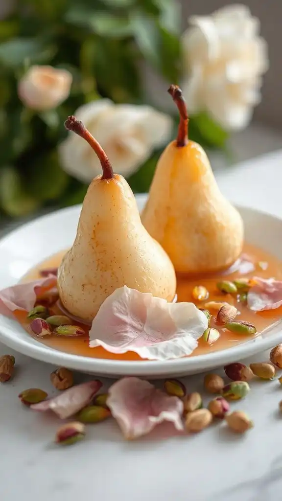 rosewater infused poached pears
