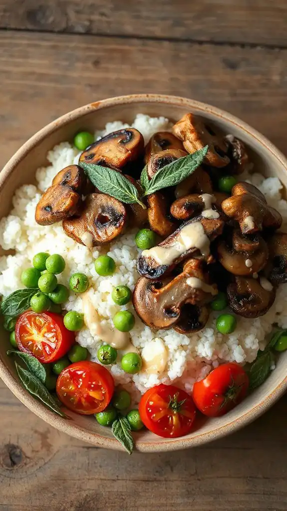 sage mushroom cauliflower protein bowl