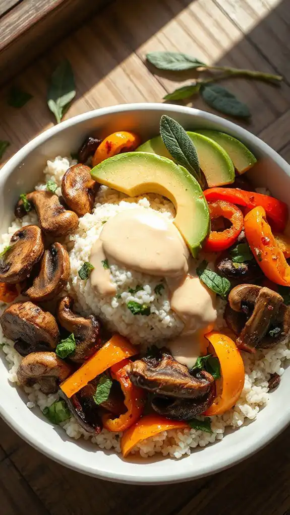 sage mushroom cauliflower rice bowl