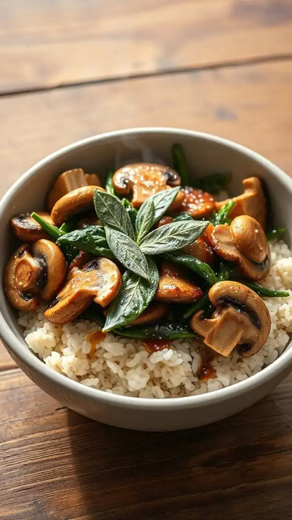 sage mushroom spinach cauliflower bowl