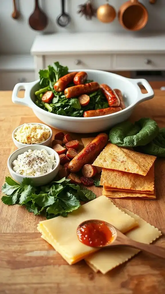sausage swiss chard lasagna assembly