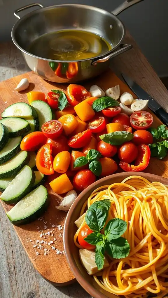 saut seasonal colorful vegetables