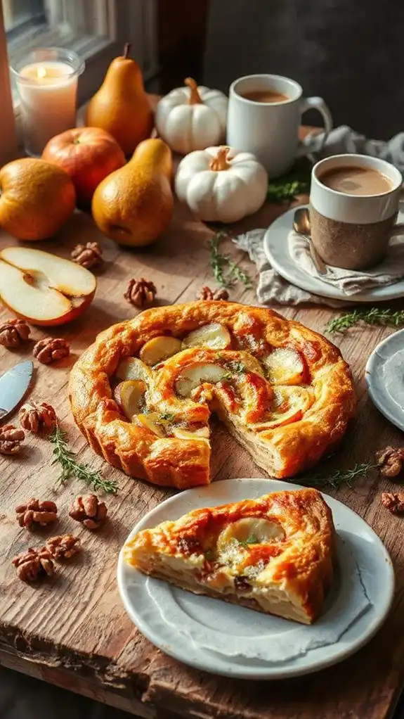 savory pear and gorgonzola quiche