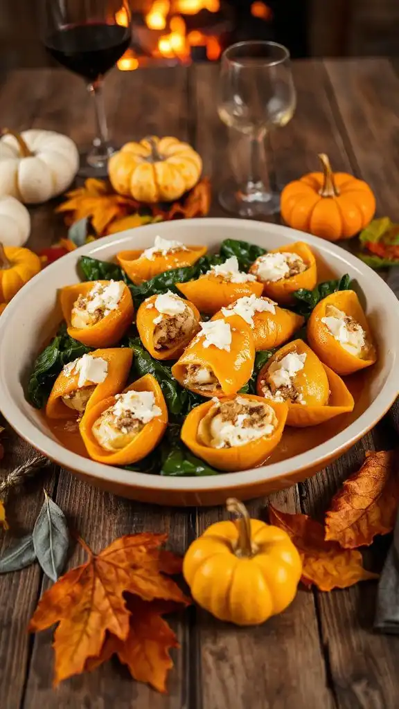 savory pumpkin spinach pasta dish