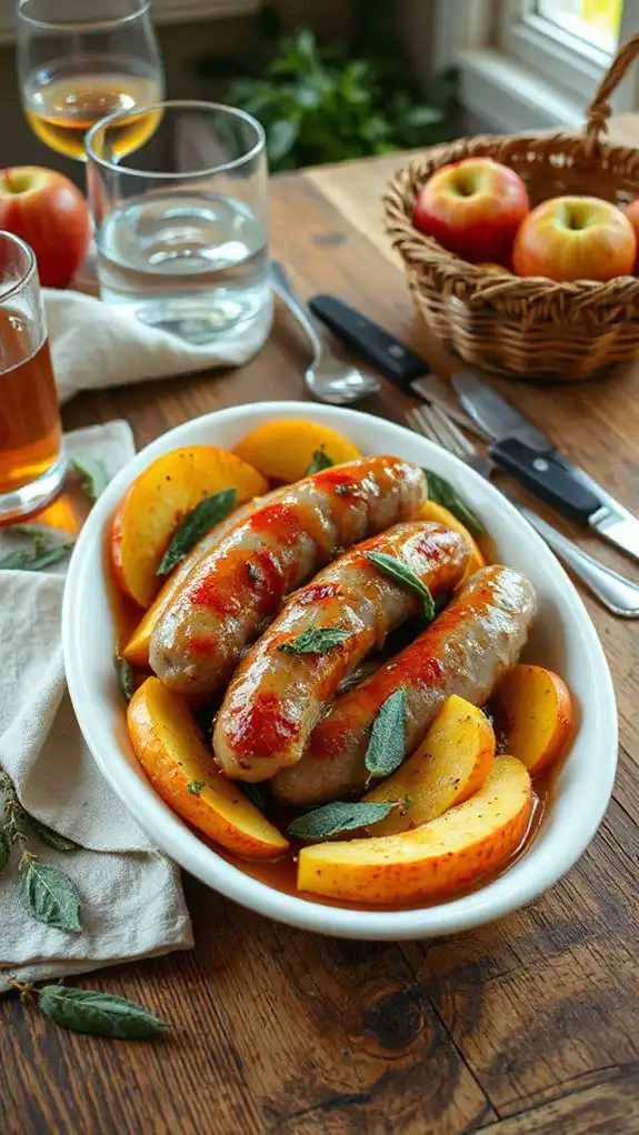 savory sausages with caramelized apples