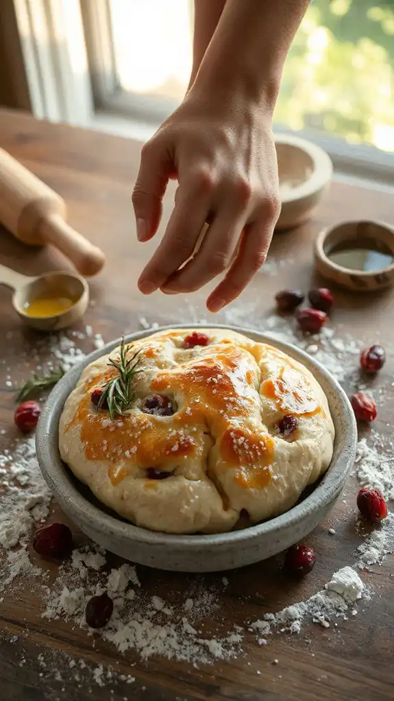 shaping cranberry brie focaccia