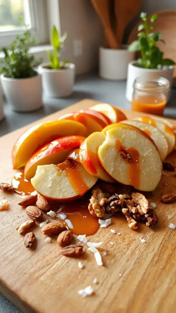 sliced apples with caramel toppings