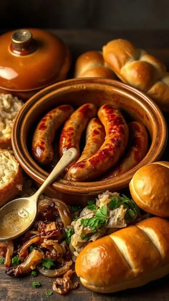 slow cooked german bratwurst meal