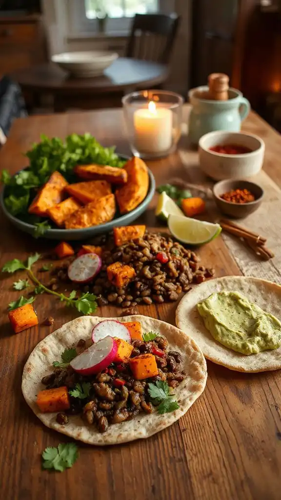 spicy lentil sweet potato tacos