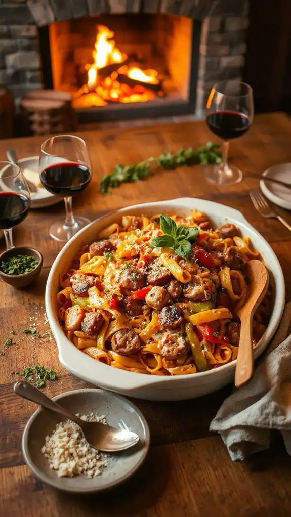 spicy sausage pasta bake