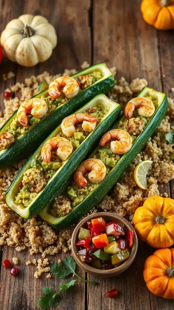 spicy shrimp avocado zucchini boats