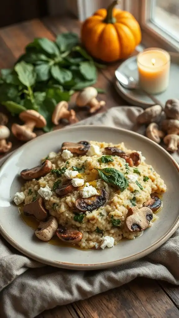 spinach mushroom feta risotto