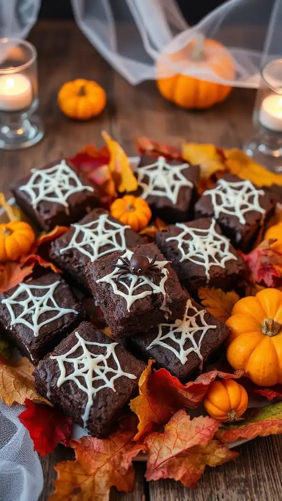 spooky spiderweb halloween brownies