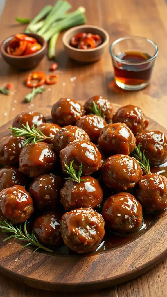 sweet spicy bourbon meatballs