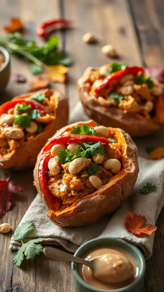 thai peanut chicken stuffed sweet potatoes thai peanut chicken stuffed sweet potatoes