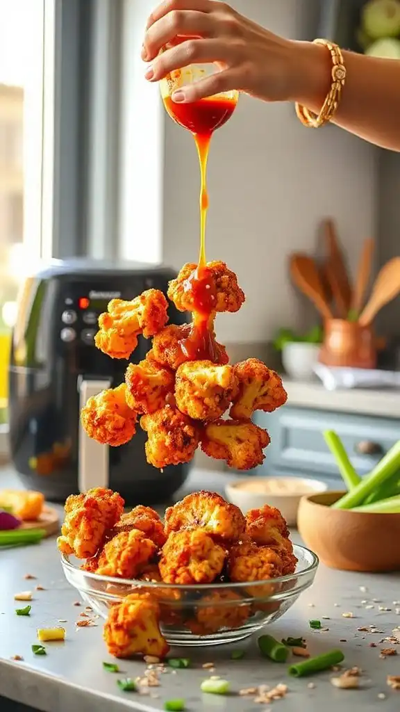 toss sauce on cauliflower