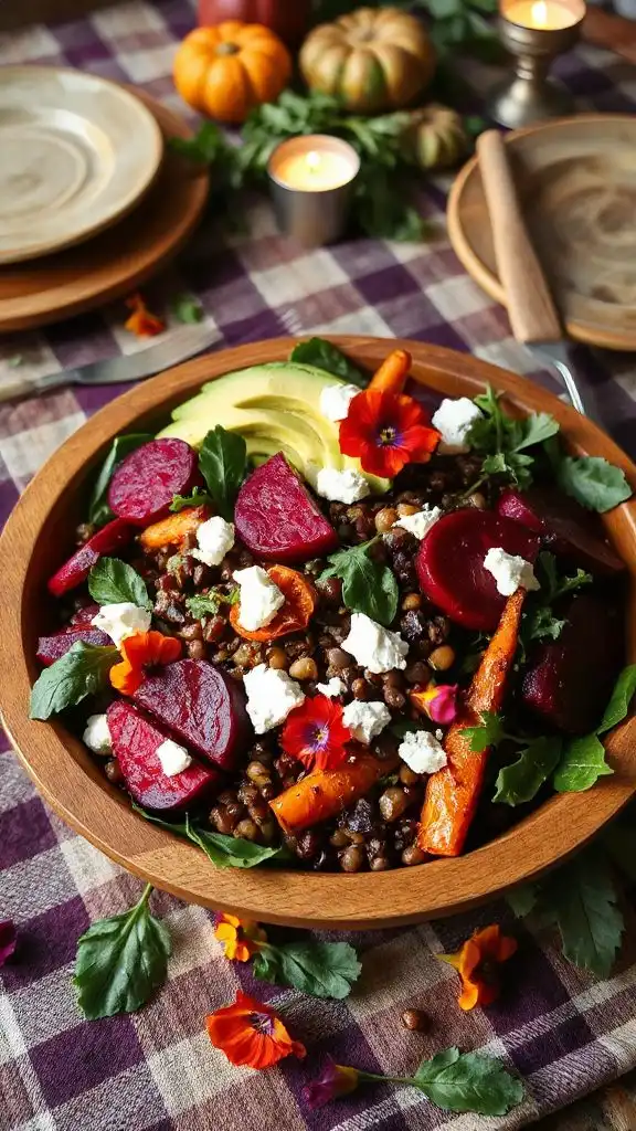 vibrant beet and lentil salad