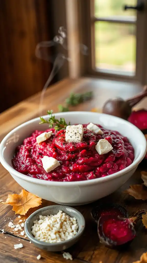 vibrant beetroot goat cheese risotto