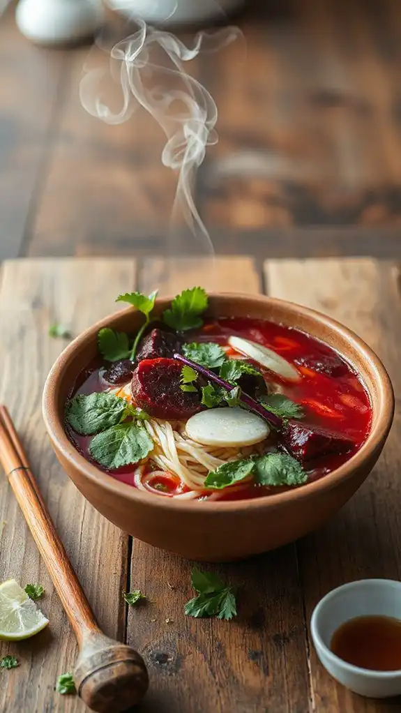 vibrant roasted beet noodle soup