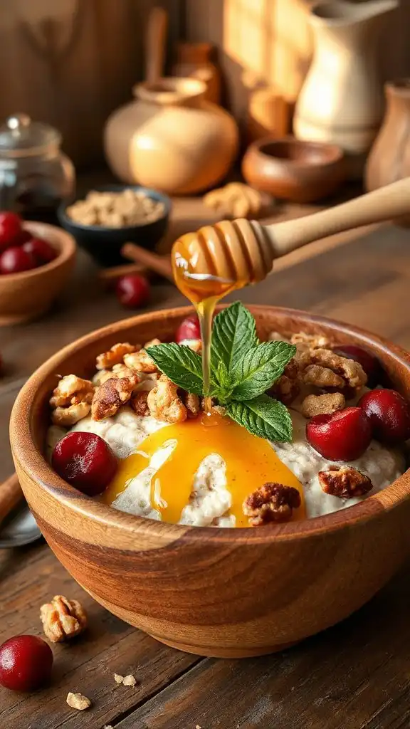 warm honey cranberry oatmeal bowl