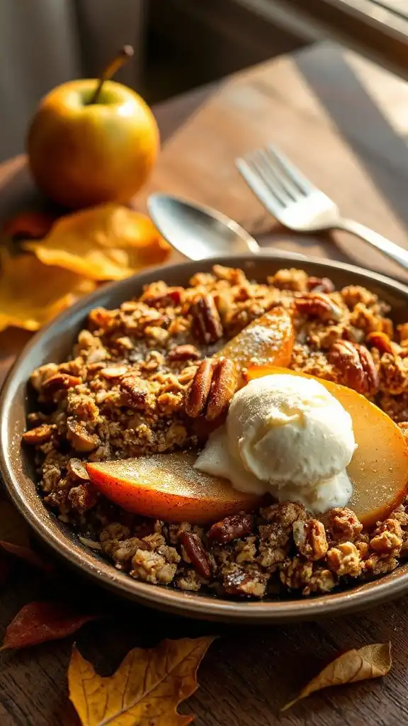 warm oat topped pear dessert