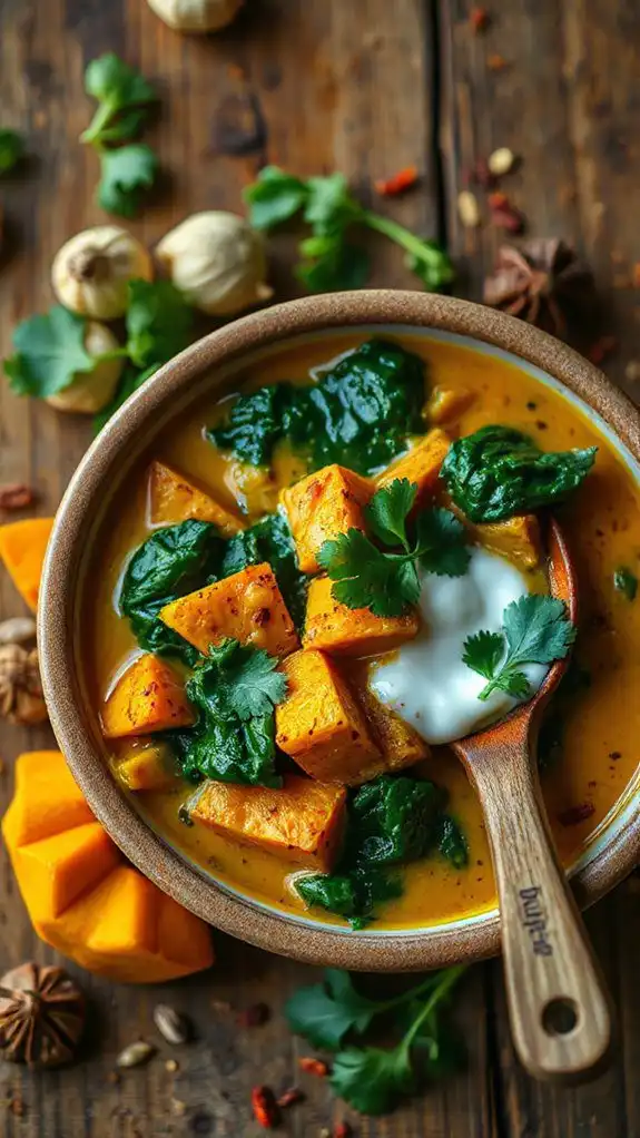 warm pumpkin spinach delight