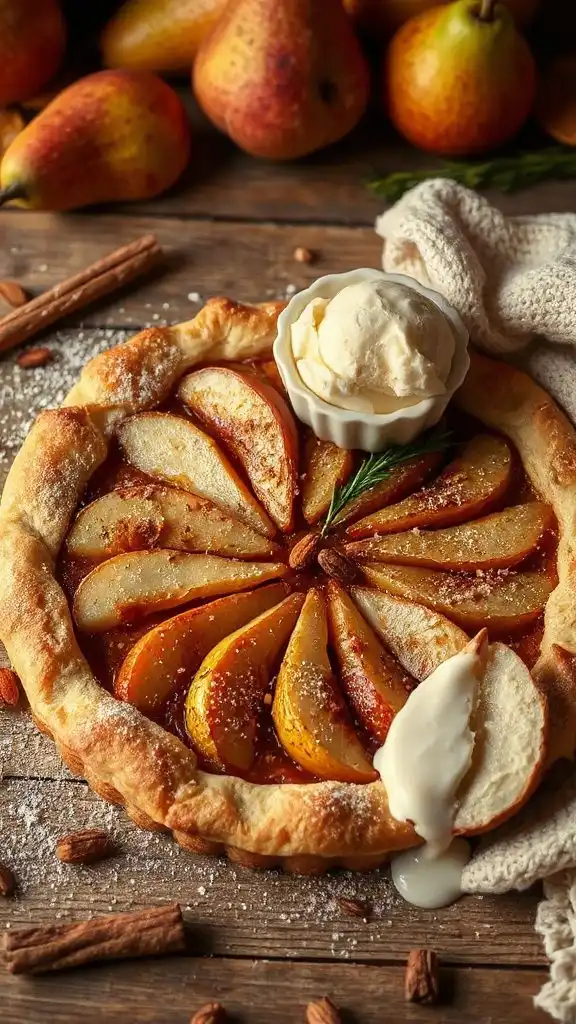 warm spiced pear almond tart