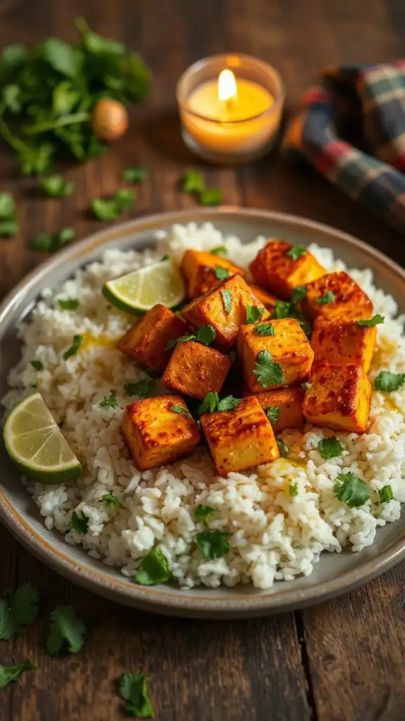 zesty tofu with cilantro rice