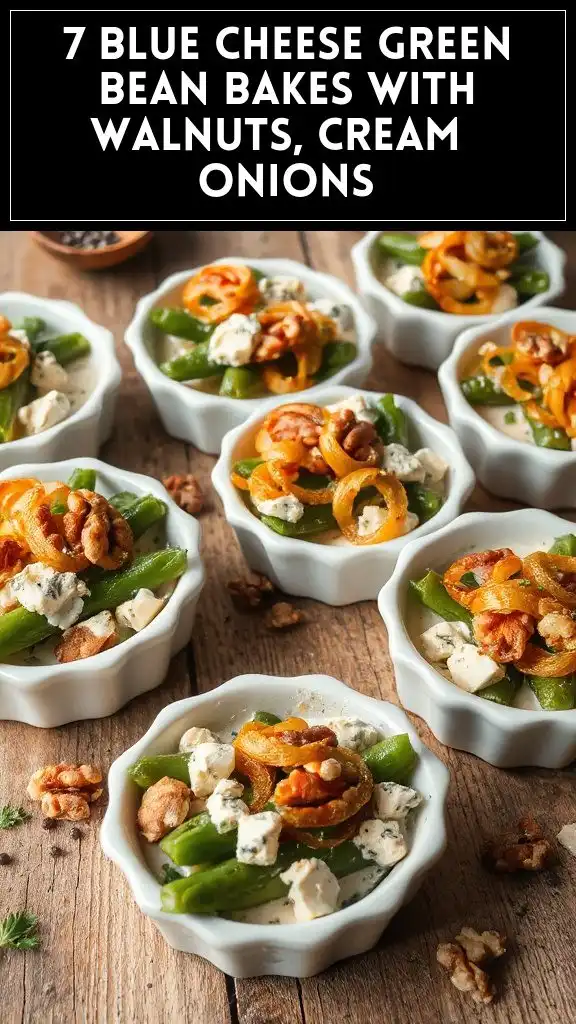 7 Blue Cheese Green Bean Bakes With Walnuts, Cream & Onions