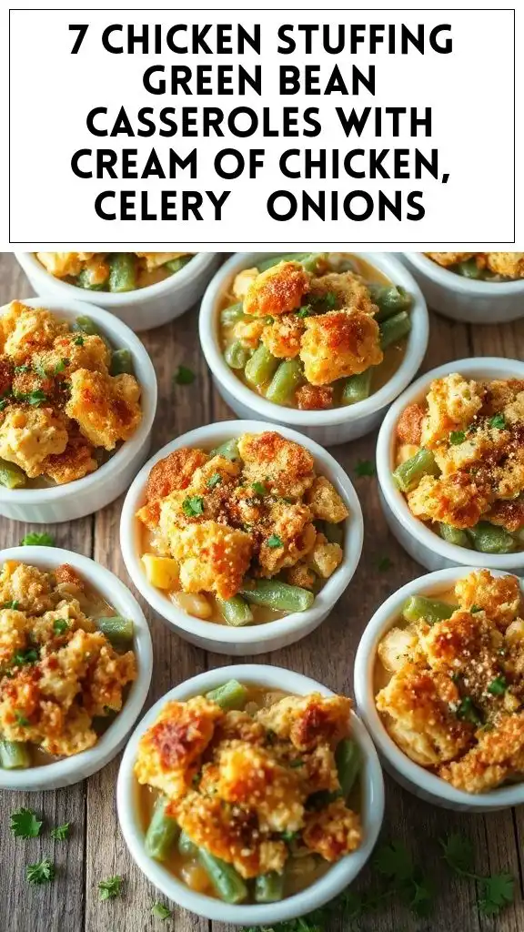 7 Chicken Stuffing Green Bean Casseroles With Cream of Chicken, Celery & Onions