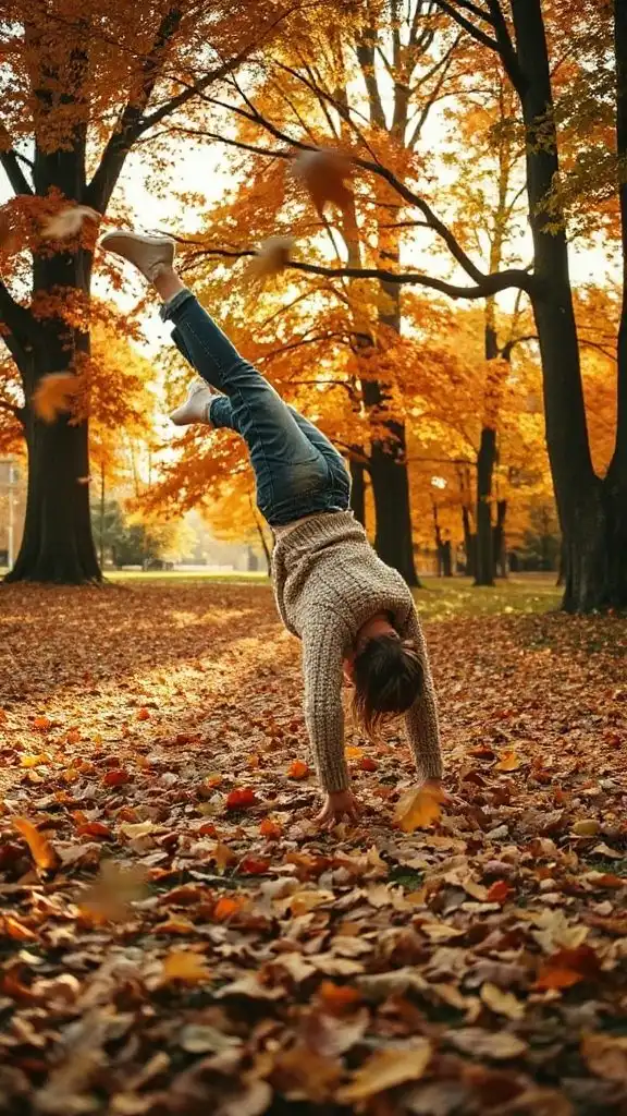 autumn themed acrobatic flips