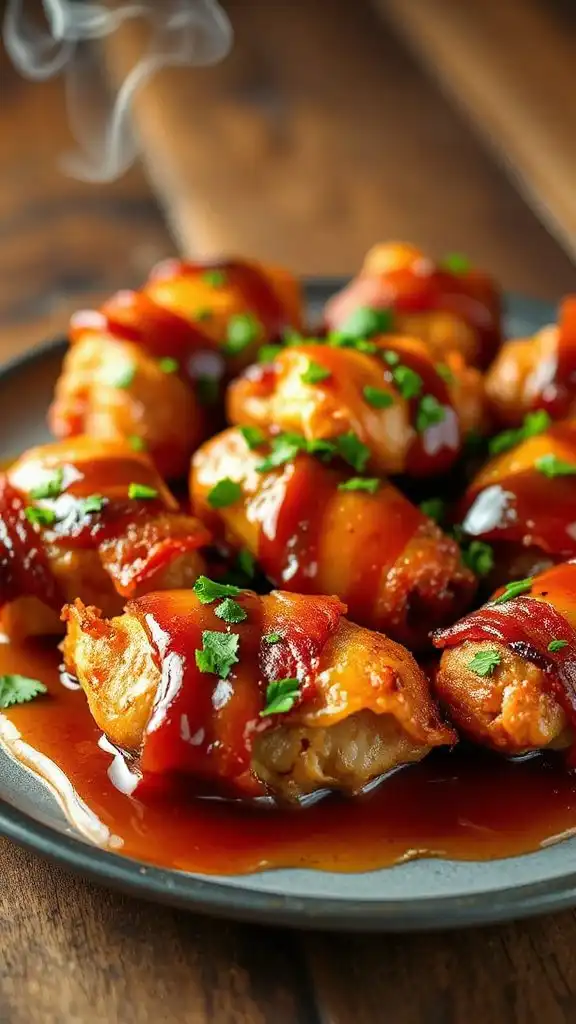 bacon wrapped bbq chicken nuggets