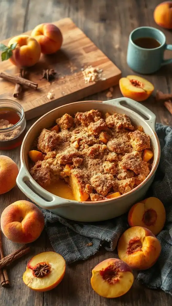cinnamon spiced peach crumble dessert