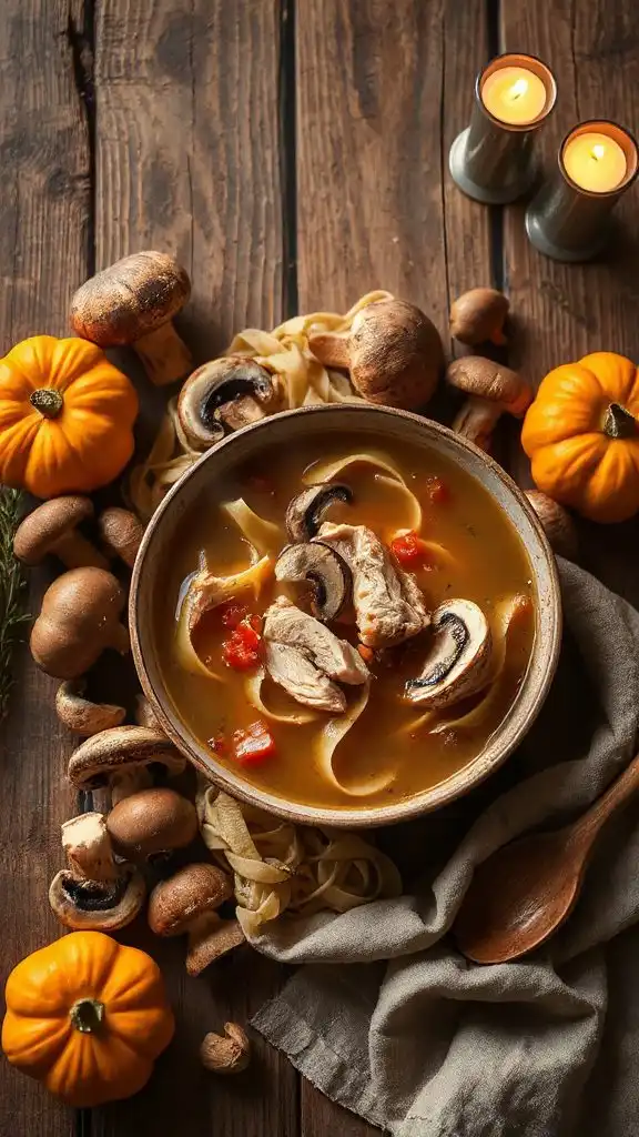 comforting chicken mushroom noodle soup