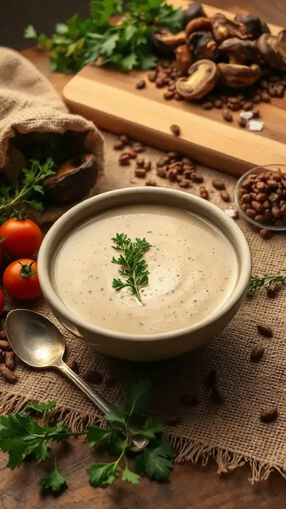 comforting mushroom parsley bisque