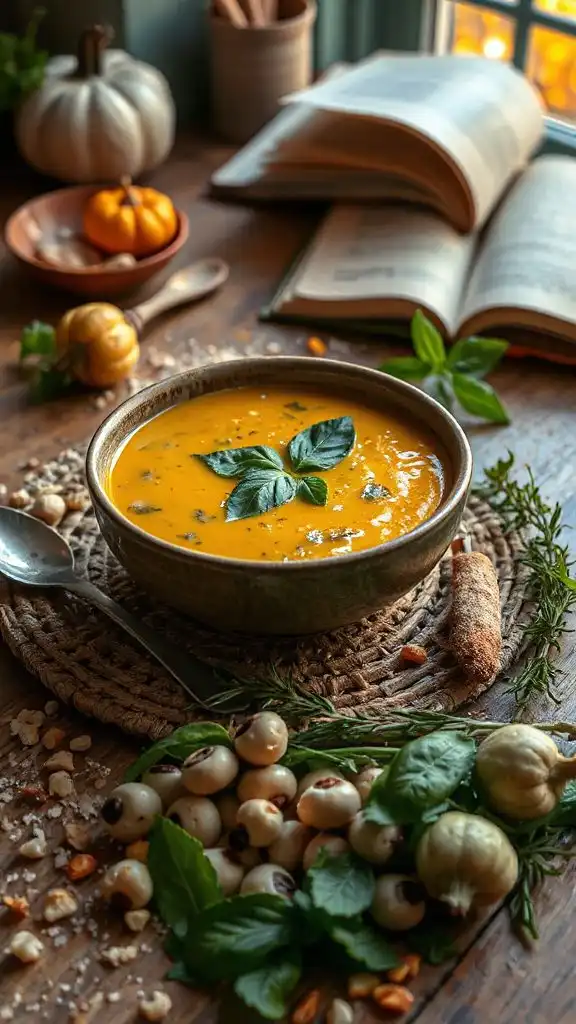 creamy basil black eyed pea soup