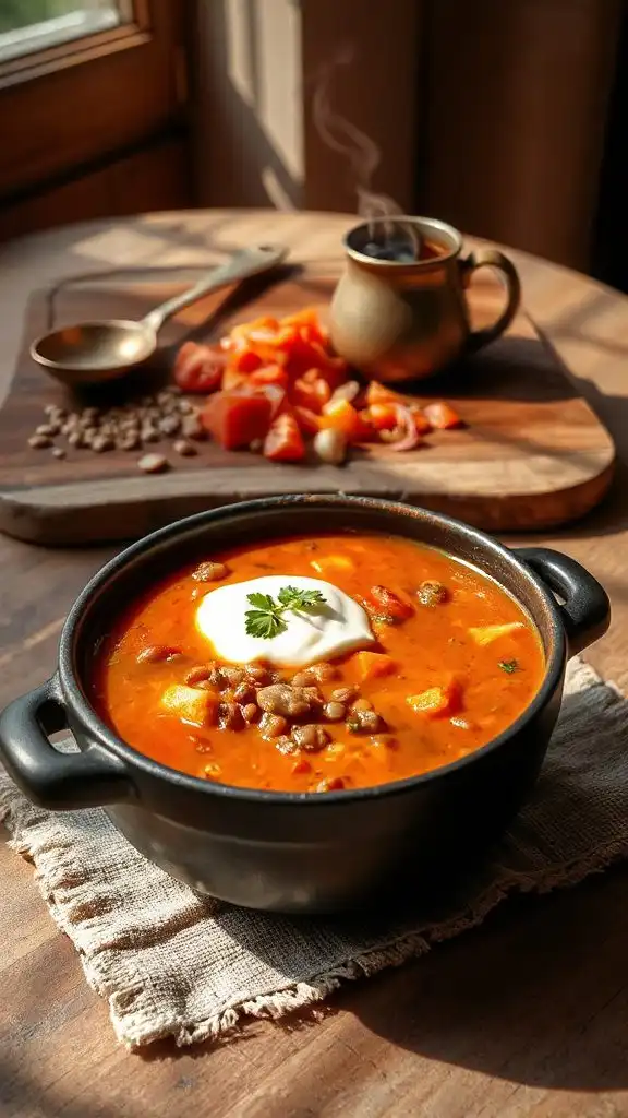 creamy nutritious tomato lentil soup