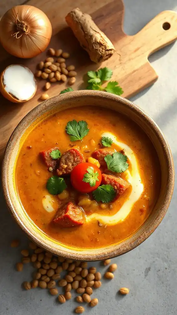 curried sausage lentil soup