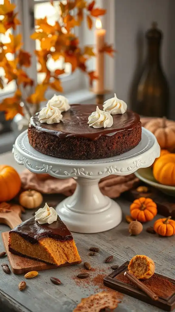 decadent pumpkin chocolate cheesecake