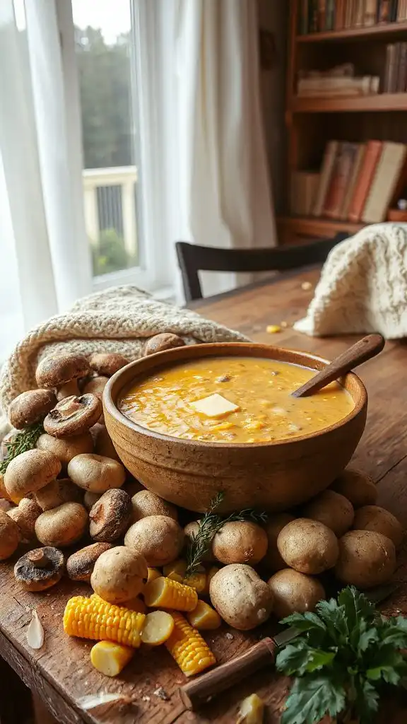 hearty mushroom corn chowder