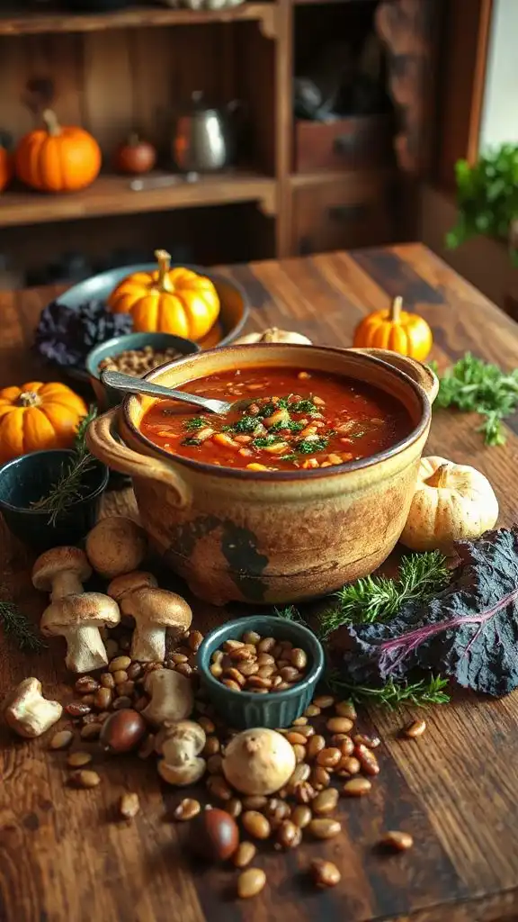hearty mushroom kale lentil soup