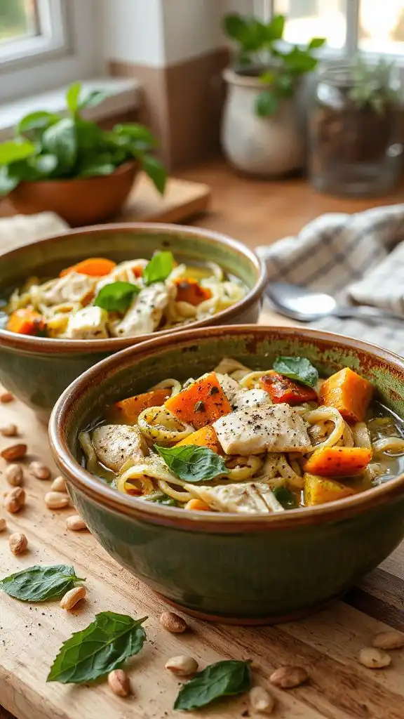hearty pesto chicken noodle soup