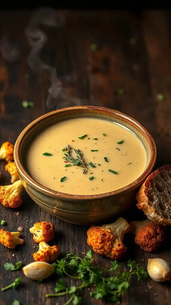 herb infused creamy cauliflower soup